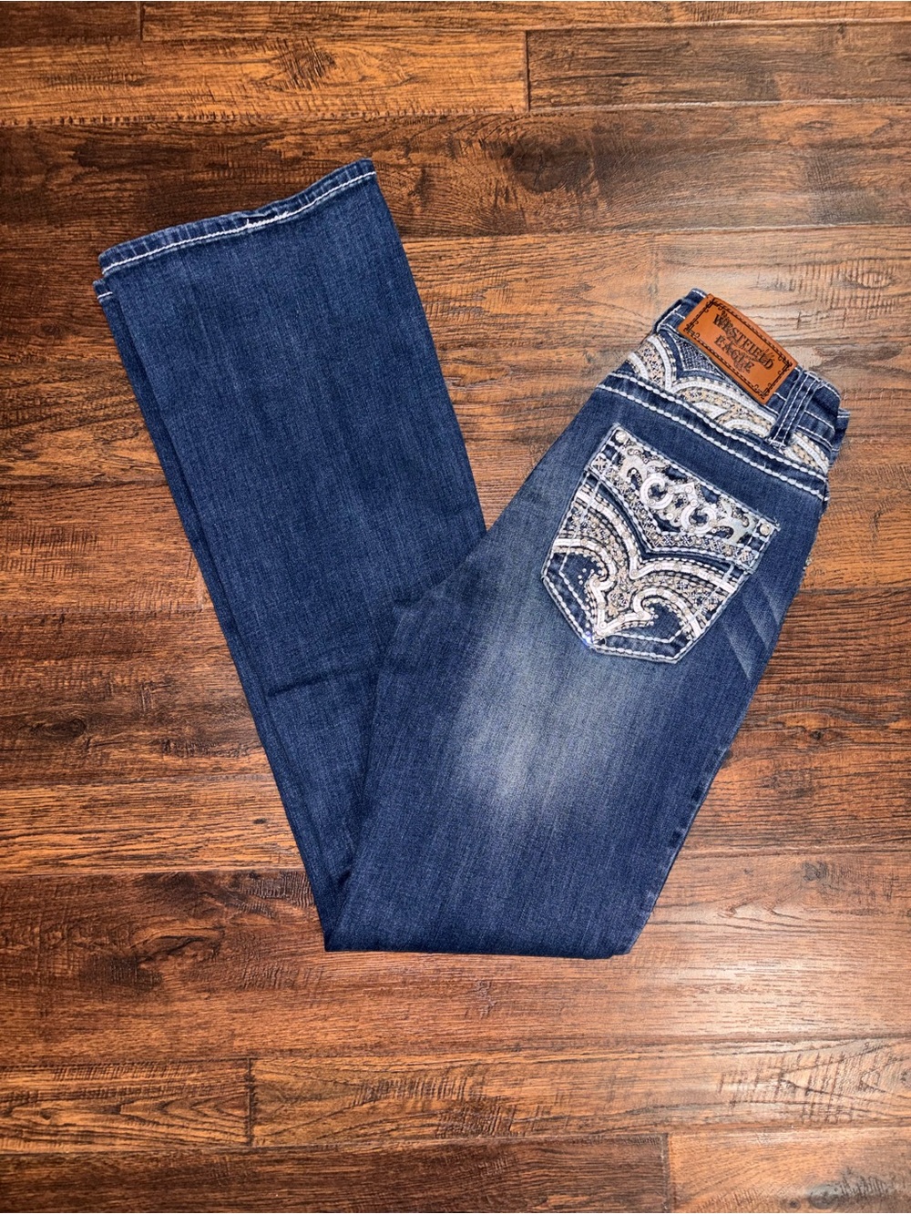 Westfield Eagle Embellished High Rise Bootcut Jeans - Decorative Back Pockets
